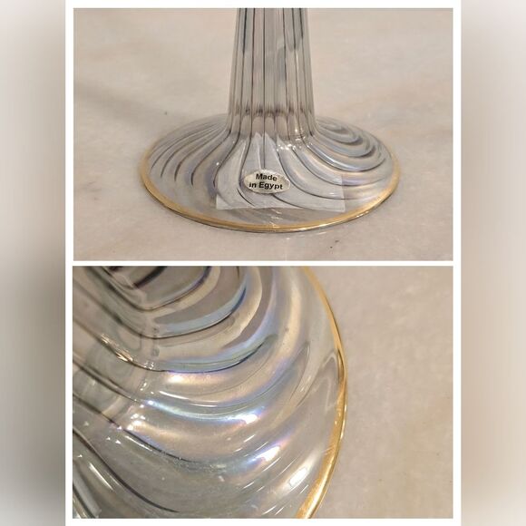 Vintage Egyptian Clear Blue Iridescent Glass Candlestick Holder - Picture 5 of 8